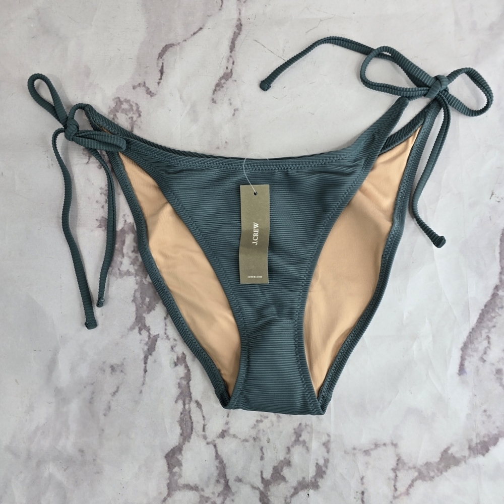 J Crew Swim Bottom Ribbed Curved Waist String Bikini High Cut Tie Suit BE805